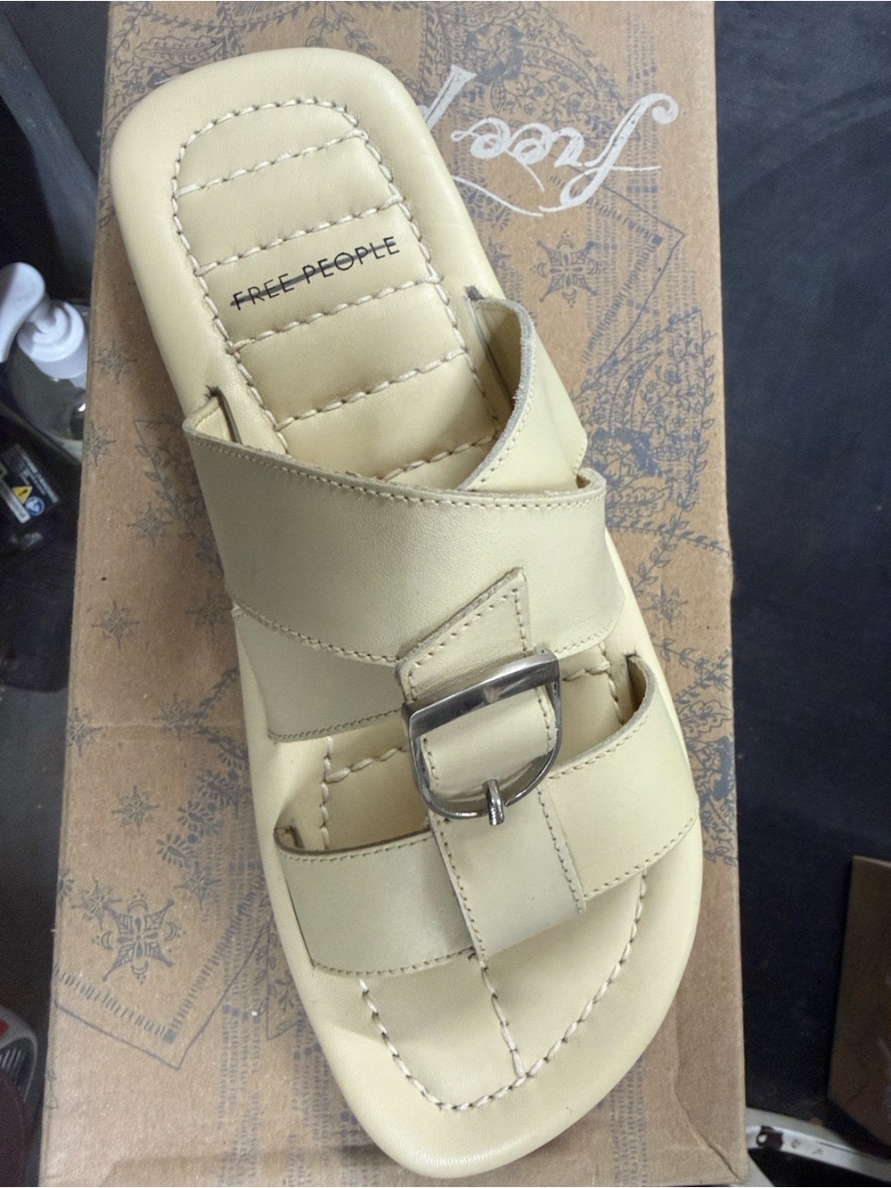 Free People Sloan Buckle Buttermilk Slide Sandals